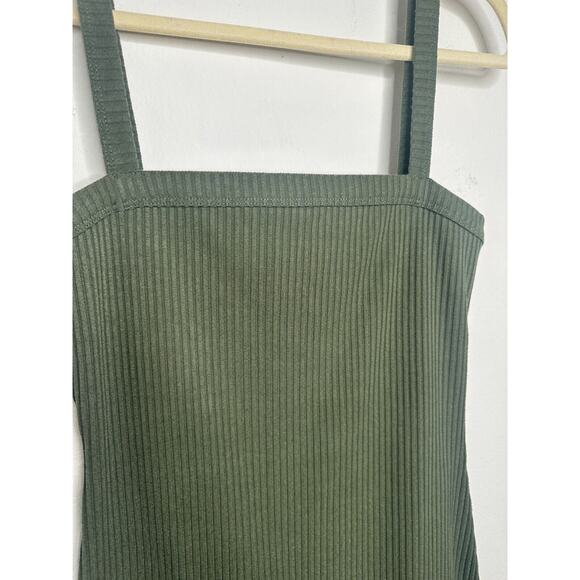 Lovers & Friends Army Green Square Neck Thin Strap Rib Knit Bodycon Mini Small - Picture 6 of 14
